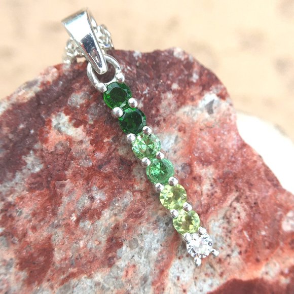 Genuine Gems Green Ombre Pendant .925 Silver Tsavorite Peridot Chrome Diopside - Picture 3 of 16